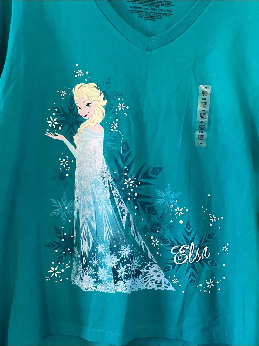 Disney Teal Elsa Graphic V-Neck Shirt - Picture 4 of 6